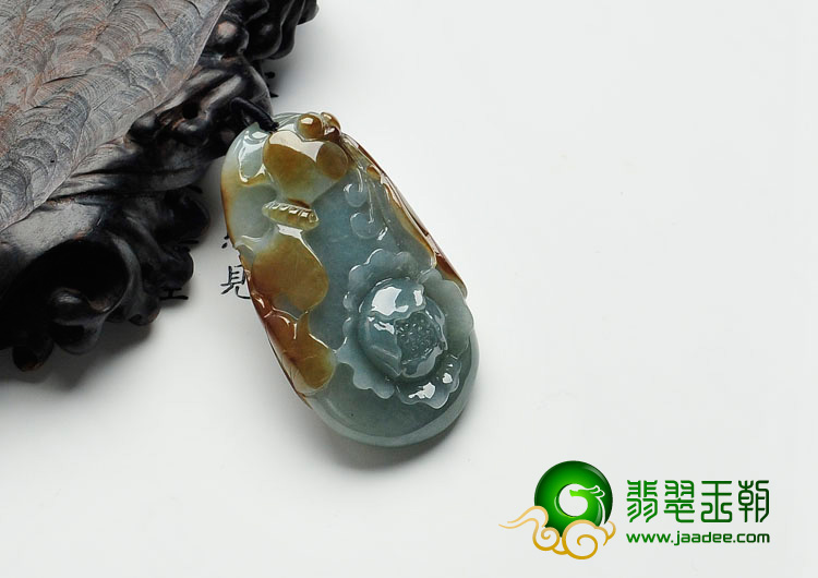 糯冰种晴水褐黄翡缅甸翡翠花开富贵挂件