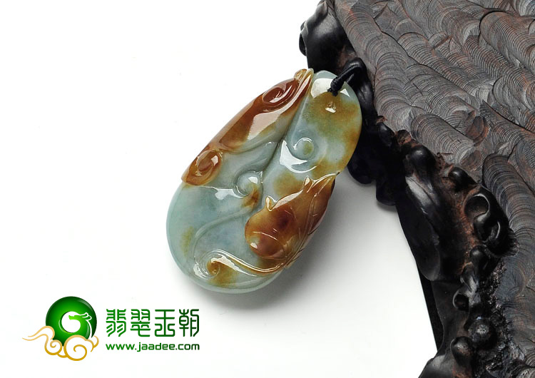 糯冰种晴水褐黄翡缅甸翡翠花开富贵挂件