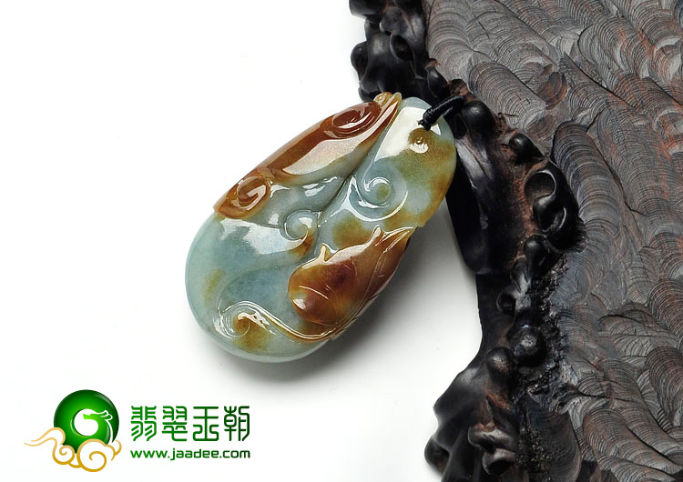 糯冰种晴水褐黄翡缅甸翡翠花开富贵挂件