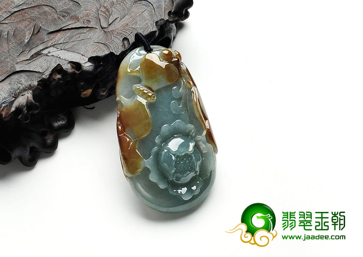 糯冰种晴水褐黄翡缅甸翡翠花开富贵挂件
