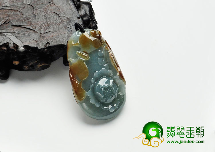 糯冰种晴水褐黄翡缅甸翡翠花开富贵挂件