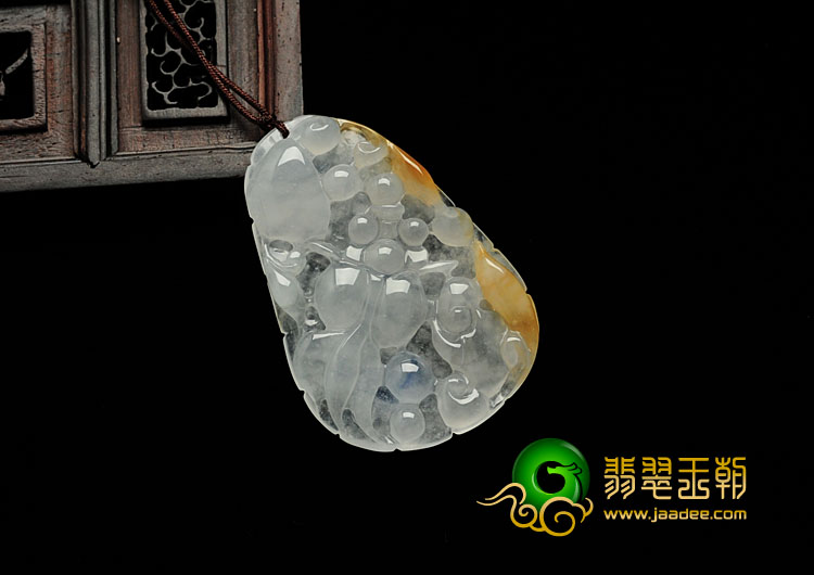 冰种黄翡飘紫缅甸翡翠金玉满堂挂件