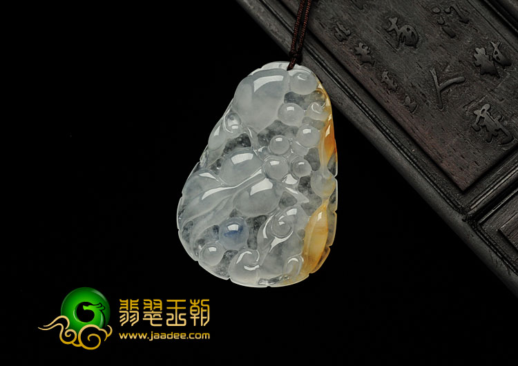 冰种黄翡飘紫缅甸翡翠金玉满堂挂件
