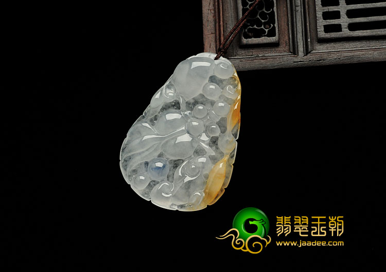 冰种黄翡飘紫缅甸翡翠金玉满堂挂件