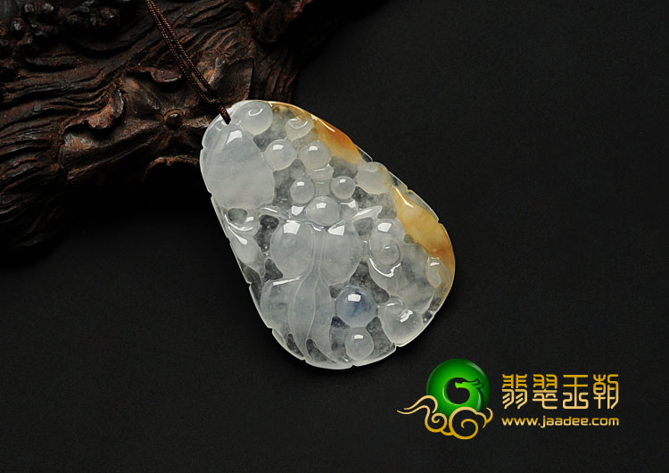 冰种黄翡飘紫缅甸翡翠金玉满堂挂件