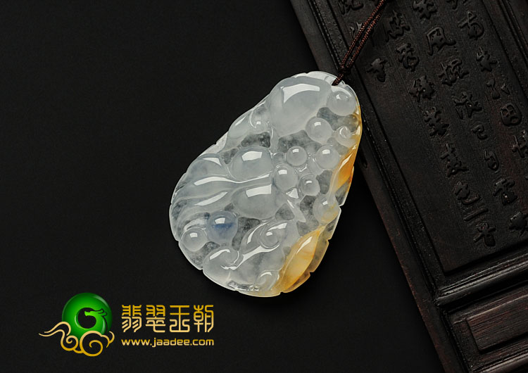 冰种黄翡飘紫缅甸翡翠金玉满堂挂件