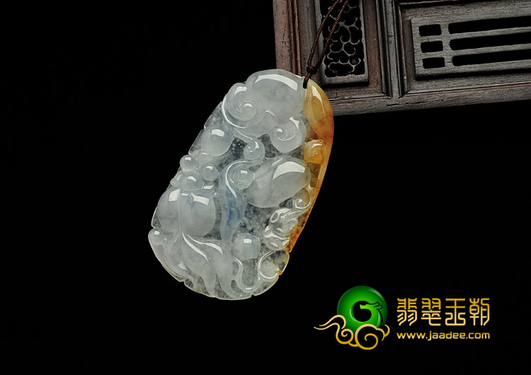 冰种黄翡飘紫缅甸翡翠金玉满堂挂件