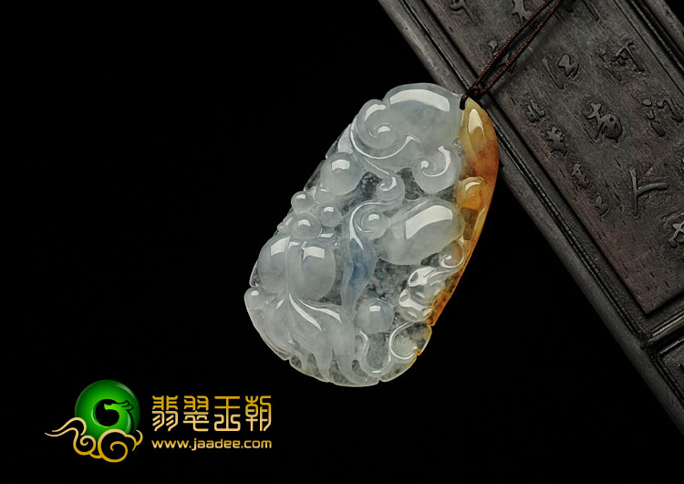 冰种黄翡飘紫缅甸翡翠金玉满堂挂件