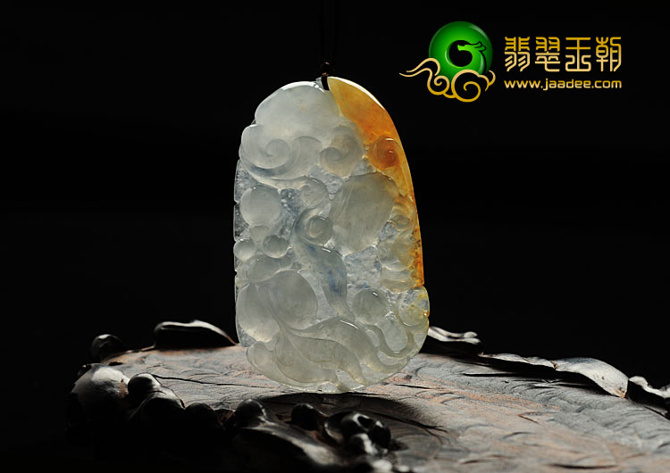 冰种黄翡飘紫缅甸翡翠金玉满堂挂件
