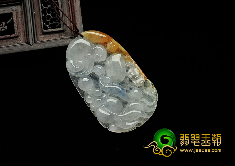 冰种黄翡飘紫缅甸翡翠金玉满堂挂件
