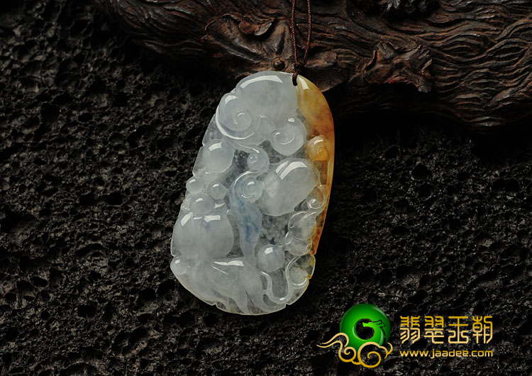 冰种黄翡飘紫缅甸翡翠金玉满堂挂件