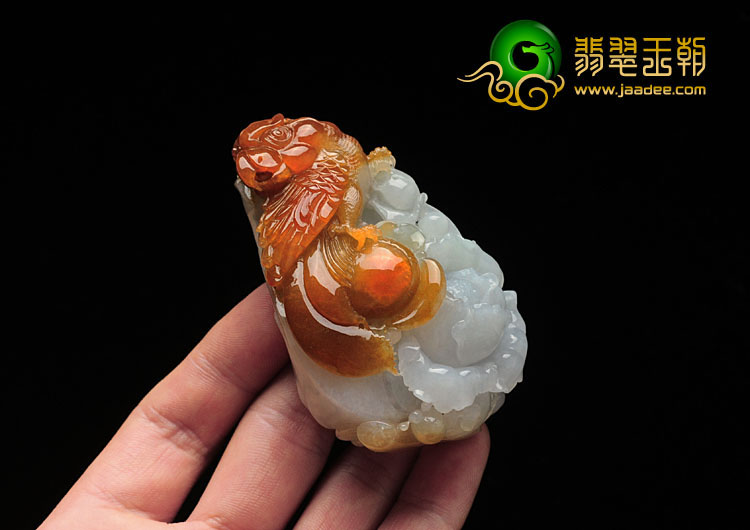 糯冰种红黄翡缅甸翡翠英明神武手玩件