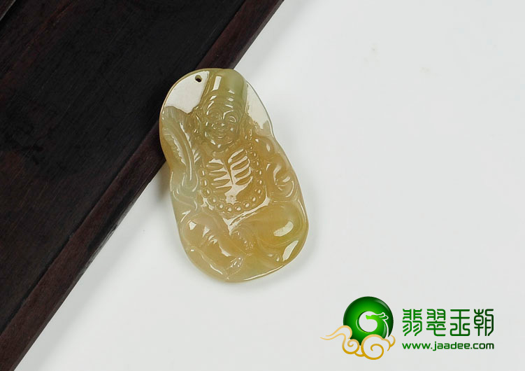 糯冰种黄翡缅甸翡翠济公挂件
