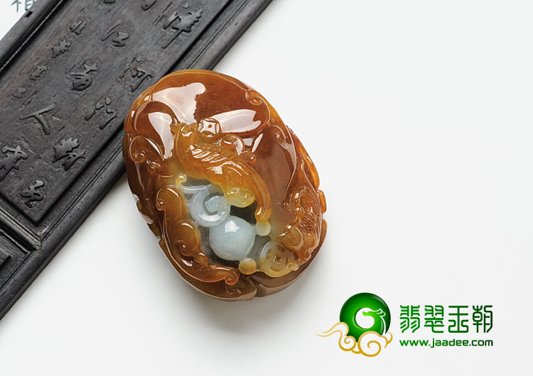 糯冰种褐红翡缅甸翡翠双喜临门挂件/手玩件