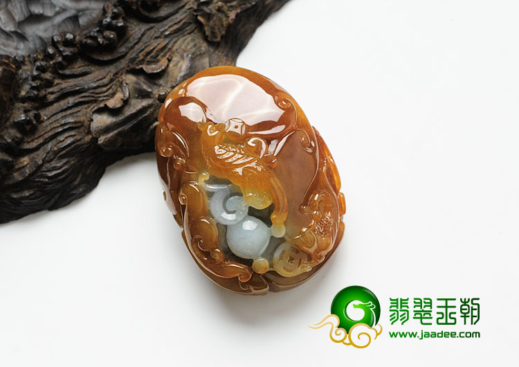 糯冰种褐红翡缅甸翡翠双喜临门挂件/手玩件