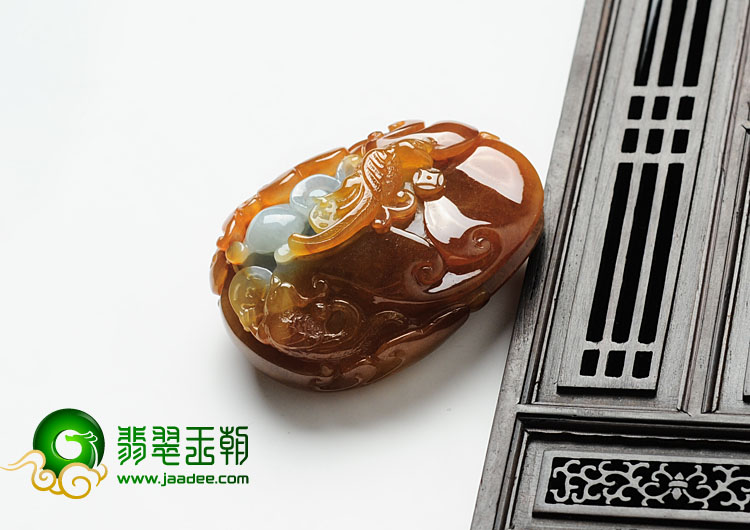 糯冰种褐红翡缅甸翡翠双喜临门挂件/手玩件