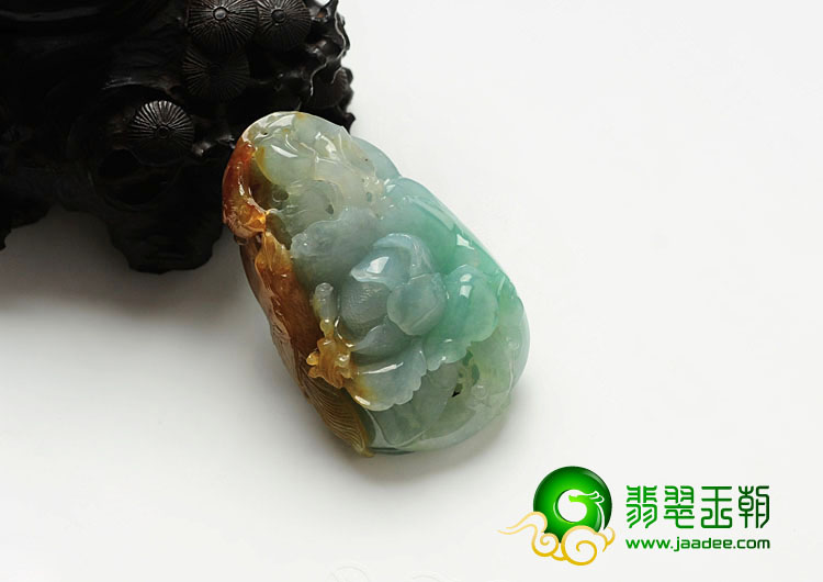 糯冰种三彩缅甸翡翠富贵双喜挂件