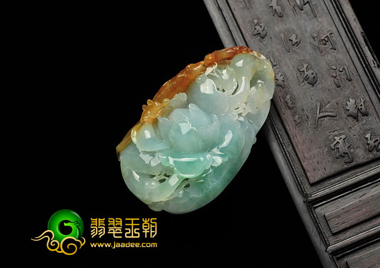 糯冰种三彩缅甸翡翠富贵双喜挂件