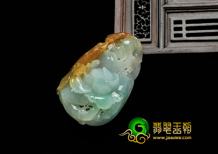 糯冰种三彩缅甸翡翠富贵双喜挂件