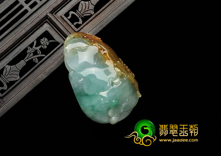 糯冰种三彩缅甸翡翠富贵双喜挂件