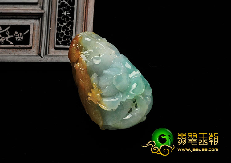 糯冰种三彩缅甸翡翠富贵双喜挂件