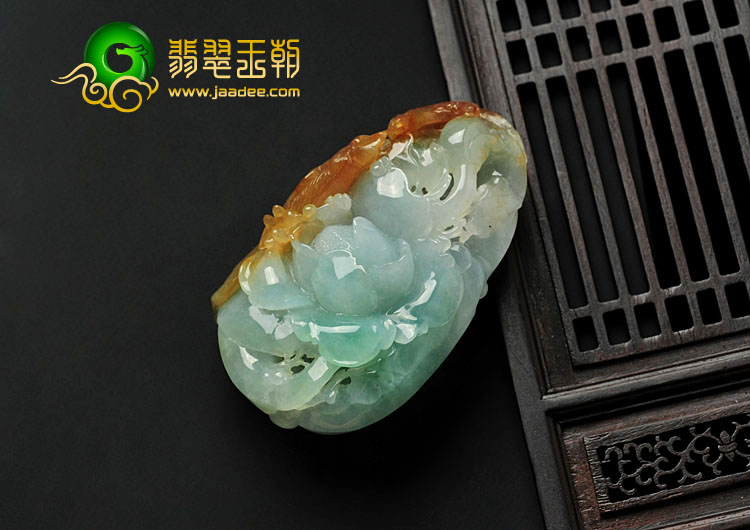糯冰种三彩缅甸翡翠富贵双喜挂件