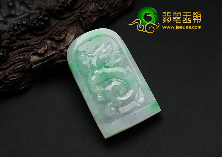 糯冰种飘翠缅甸翡翠龙凤呈祥挂件