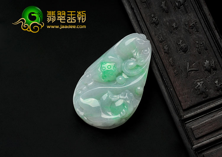 糯冰种飘翠缅甸翡翠金玉满堂挂件