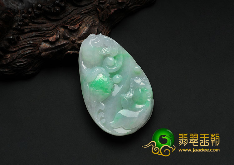 糯冰种飘翠缅甸翡翠金玉满堂挂件