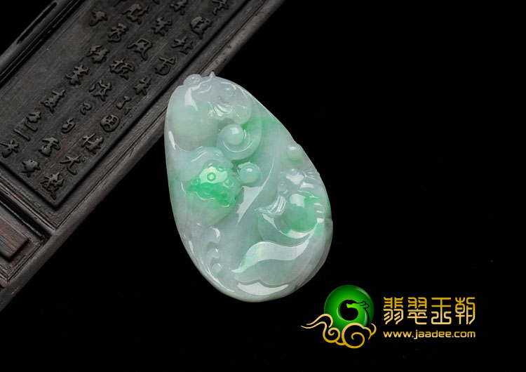 糯冰种飘翠缅甸翡翠金玉满堂挂件