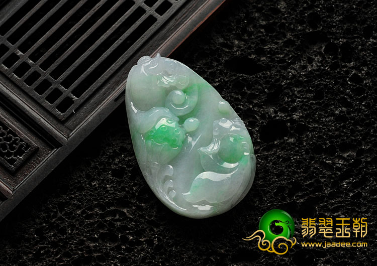 糯冰种飘翠缅甸翡翠金玉满堂挂件