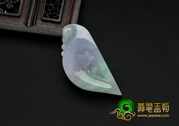 糯冰种春带彩缅甸翡翠一枝独秀挂件