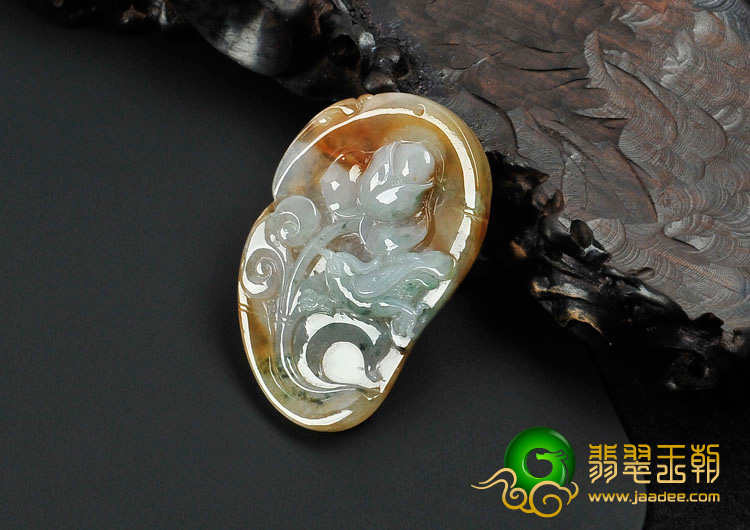 糯冰种褐黄翡飘花缅甸翡翠鸟语花香挂件