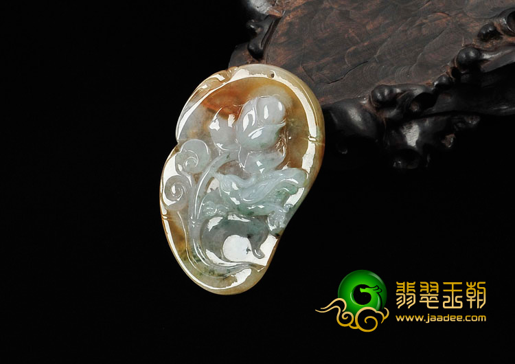 糯冰种褐黄翡飘花缅甸翡翠鸟语花香挂件