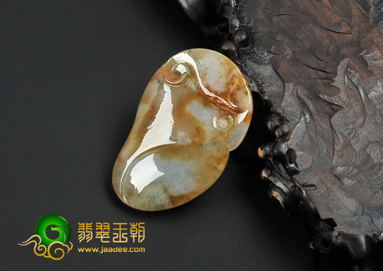 糯冰种褐黄翡飘花缅甸翡翠鸟语花香挂件