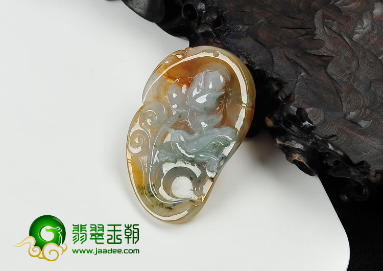 糯冰种褐黄翡飘花缅甸翡翠鸟语花香挂件