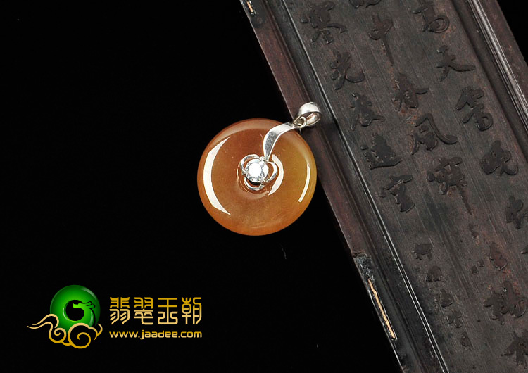 糯冰种褐黄翡缅甸翡翠平安扣挂件