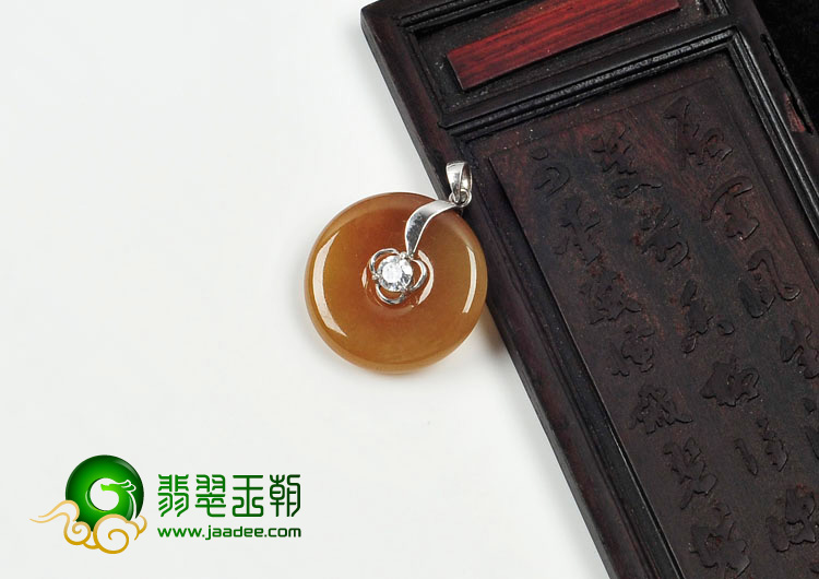 糯冰种褐黄翡缅甸翡翠平安扣挂件