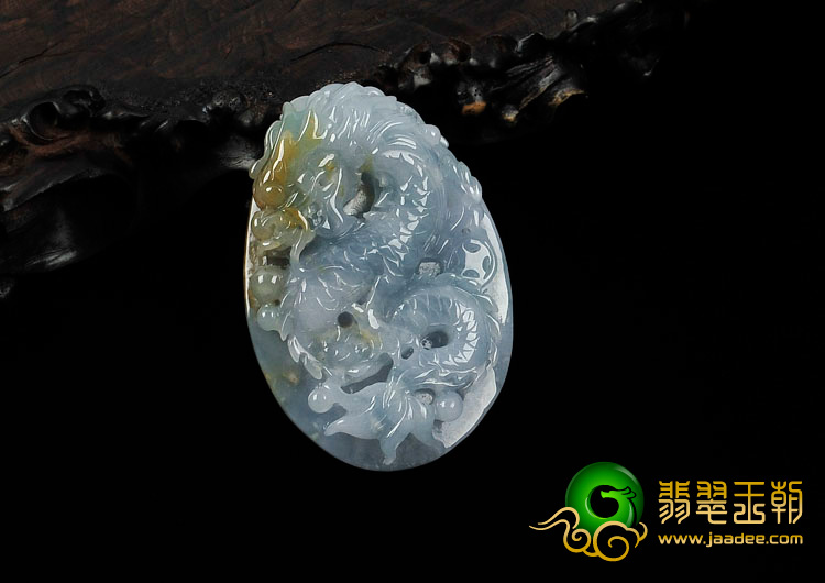 糯冰种紫罗兰带黄翡缅甸翡翠龙牌挂件