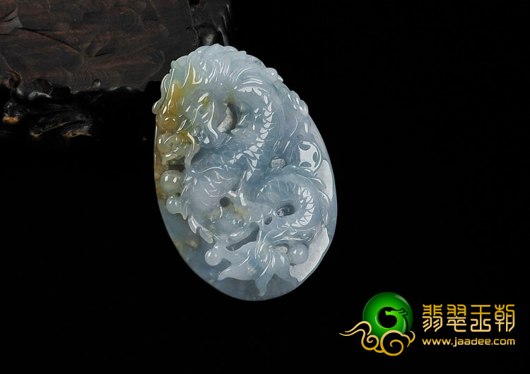 糯冰种紫罗兰带黄翡缅甸翡翠龙牌挂件