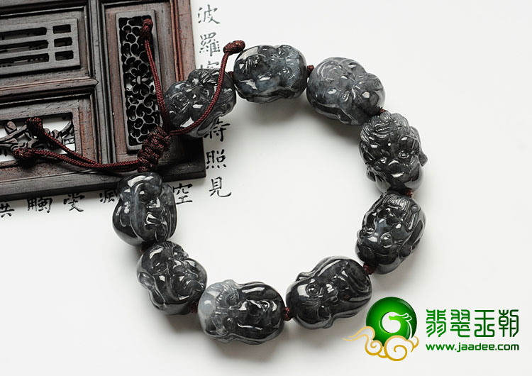 feicui冰种水墨色缅甸翡翠罗汉手链