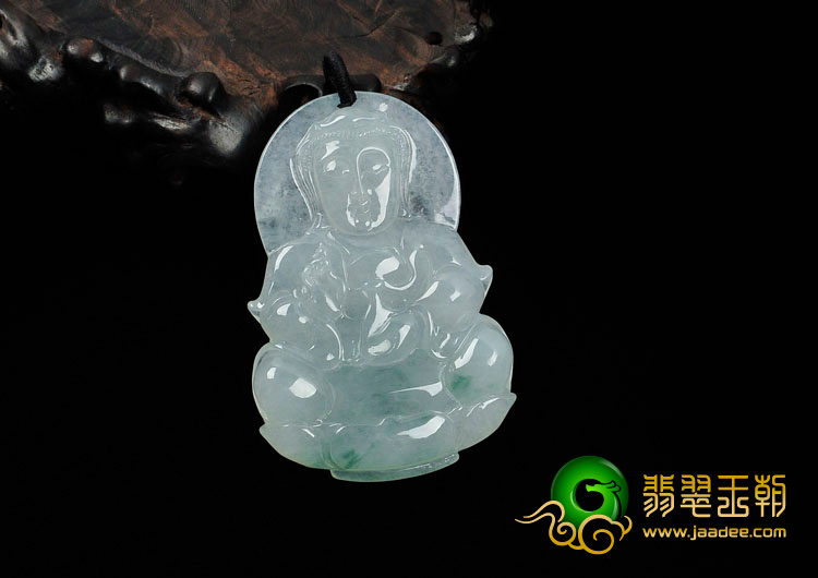 冰种飘花缅甸翡翠观音挂件