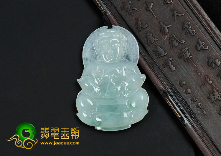 冰种飘花缅甸翡翠观音挂件