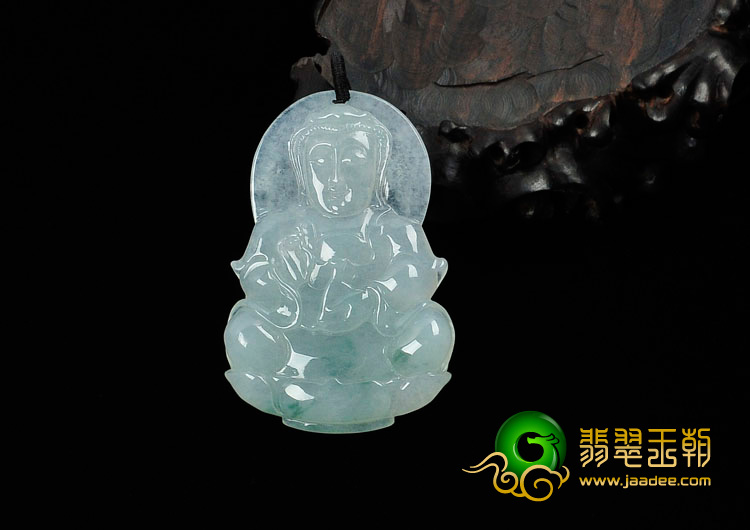 冰种飘花缅甸翡翠观音挂件
