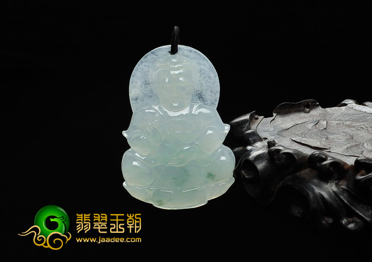 冰种飘花缅甸翡翠观音挂件