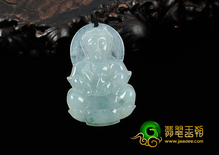 冰种飘花缅甸翡翠观音挂件