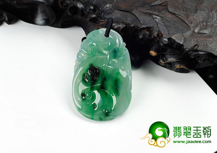 冰种翠色缅甸翡翠灵芝如意挂件