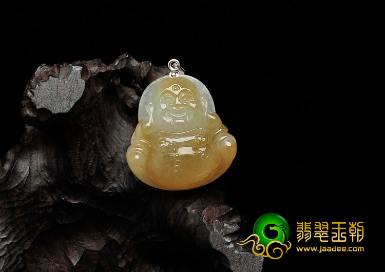 冰种黄翡略飘花缅甸翡翠玉佛挂件