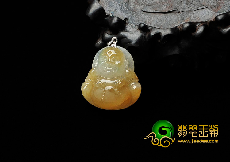 冰种黄翡略飘花缅甸翡翠玉佛挂件