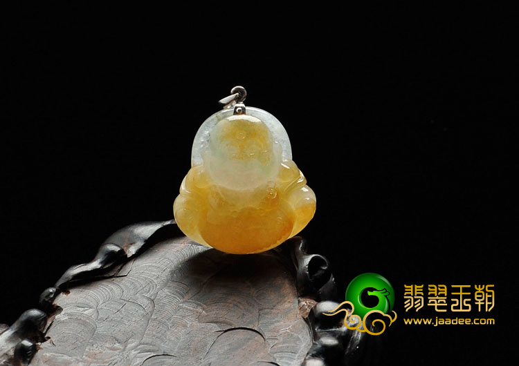 冰种黄翡略飘花缅甸翡翠玉佛挂件